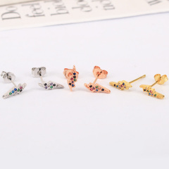 EC1155 Colorful Dainty Tiny Gold Minimal Mini Minimalist Studs Cubic Zirconia Pave Lightning Arrow Stud Earrings for Women
