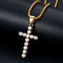 NS1140 New arrival trendy stainless steel box chain necklace cubic diamond cross chain  pendant men necklace