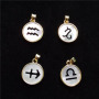 JF7344 18K Gold Plated Hollow Horoscope Zodiac Sign Round Coin Disc Charm Pendant for Necklace