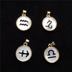 JF7344 18K Gold Plated Hollow Horoscope Zodiac Sign Round Coin Disc Charm Pendant for Necklace