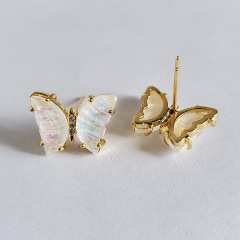 EM1272 Fashion Colourful butterfly women stud earrings , Charm 18k gold plated brass insect styles ladies earring