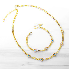 S11083 trendy 18k gold plated brass CZ diamond mirco pave evil eyes heart bracelet necklace jewelry set