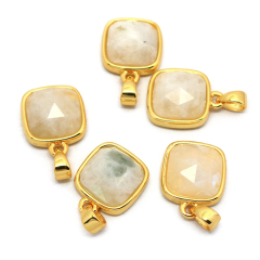 JF7282 Dainty Faceted Natural Semiprecious Stone Teardrop Pendants,Tiny Gold Bezel Faceted Gem Square Pendant