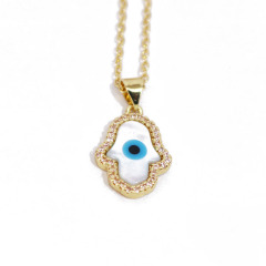 NZ1351 18k Gold CZ Mother of Pearl Evil Eyes Mal De Ojo Turkish Evil Eyes Protection Talisman Nazar Amulet Necklace Jewelry
