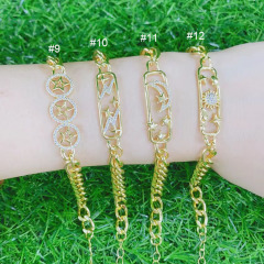 BC1371 Fashion Gold CZ Micro Pave Rectangle Bar Smiley Heart Moon Crescent and Star Charm Bracelet with Cuban Chain for Women
