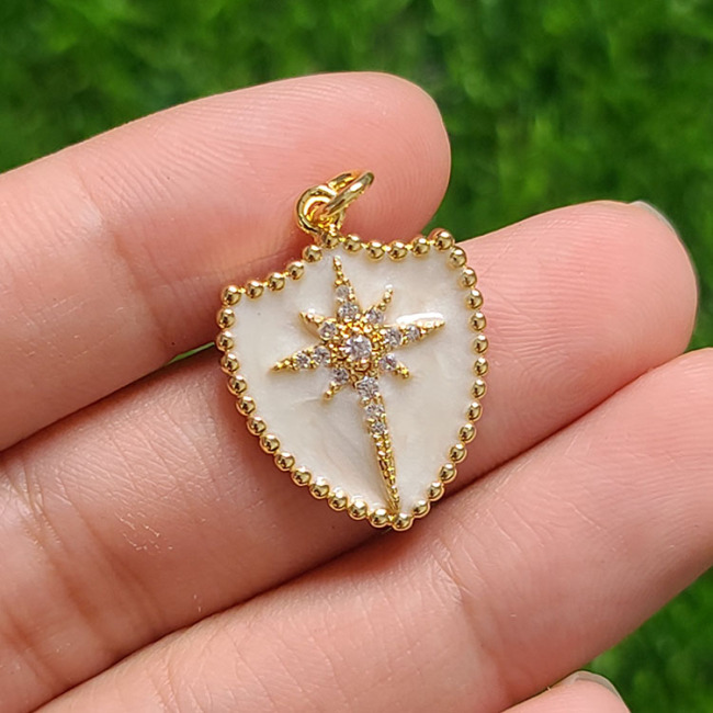 CZ8399 Gold Plated Micro Pave CZ North Star on enamel shield Shape charms Pendant gift for lady