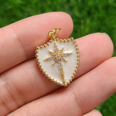 CZ8399 Gold Plated Micro Pave CZ North Star on enamel shield Shape charms Pendant gift for lady