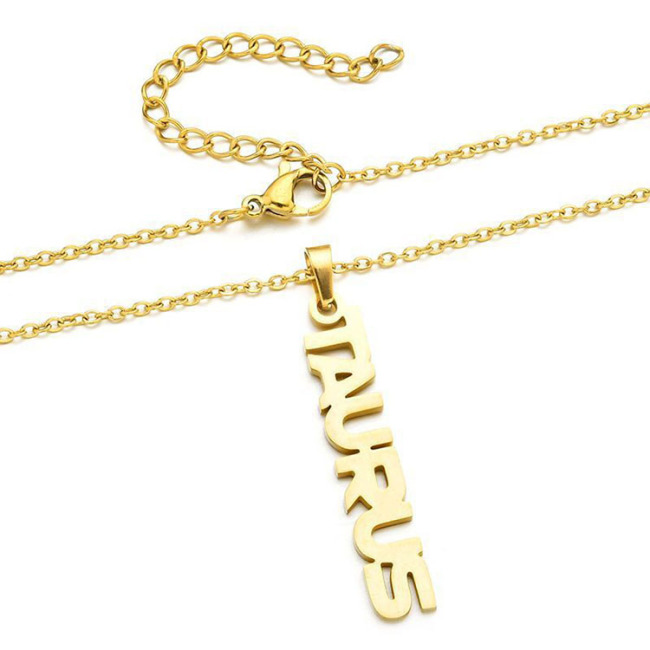 NS1086 Star Constell IP Gold Plated Stainless Steel Horoscope Zodiac Sign Vertical Bar Pendant Necklace