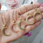 NZ1179 New Gold plated Diamond Jewelry Chic Cubic Zirconia CZ Micro Pave Crescent Moon Pendant Chain Necklace
