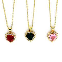 NZ1277 18k gold plated Diamond Zircon Cubic Zirconia Heart Pendant stainless steel chain women's necklace