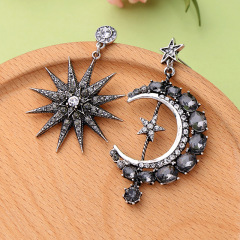 EM1110 Hot Sale Crystal Pave Moon Crescent and Star Mismatched Dangle Earrings for Women