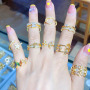 RM1393 Chic Delicate Everyday Stacking 18k Gold Plated Baguette CZ Paved Heart Moon and Star Double Band Rings for Ladies