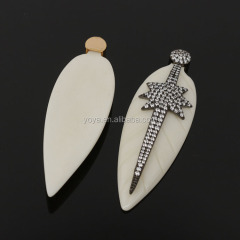 CZ7274 Fashion Long CZ Micro Diamond Pave Starburst Ox Feather Jewelry Pendant