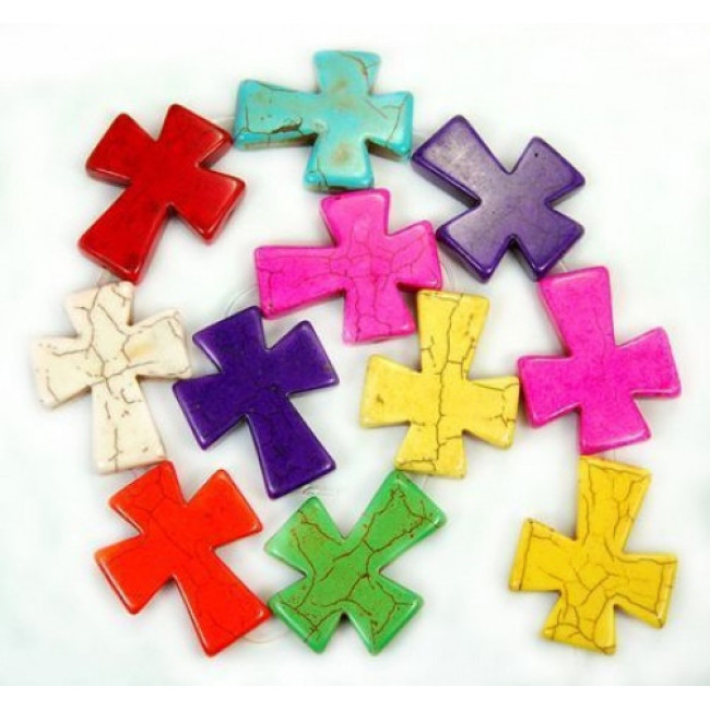 TB0166 Howlite Turquoise Big Cross Beads