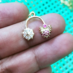 CZ8341 New Dainty Mini Small Double Clear CZ Diamond Star Heart Charms,Tiny Pink Zircon Cubic Zirconia Cross Charms Pendant