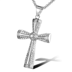NS1151 fashion hiphop 18K gold plated stainless steel box chain necklace, charm stainless steel CZ cross pendant men's necklace