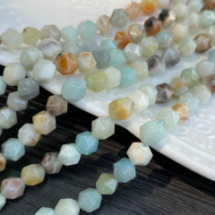 AM0921 MultiColor Amazonite Star Cut Faceted Blue Gemstone Round Loose Beads