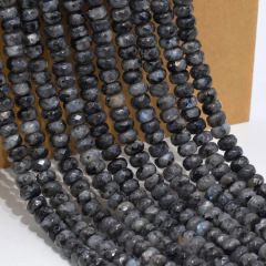 SB6661 Natural Black labradorite Larvikite stone faceted rondelle Abacus beads,loose beads for jewelry making