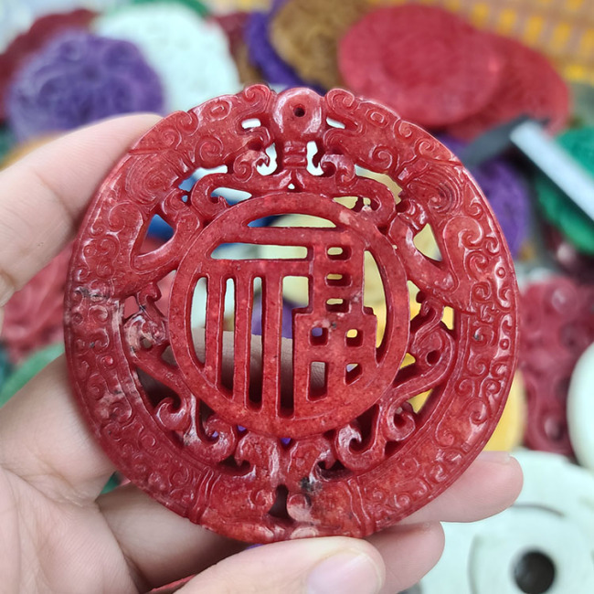 JF7004 New arrival vintage natural jade large carved Chinese style pendant
