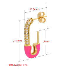 EC1754 New Arrival Colour Enamel  18K Gold stud Ladies Earrings,Fashion Earrings Chunky Thick  CZ Pave Earrings For Women