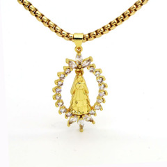 NZ1324 18K Gold Plated CZ Paved Saint Jude San Judas Tadeo Virgin Mary Stainless Steel Chain Catholic Religious Necklace Jewelry