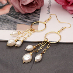 EP1006 Trendy stainless steel pearl women hoop earring ,fashion freshwater pearl ladies hook earring