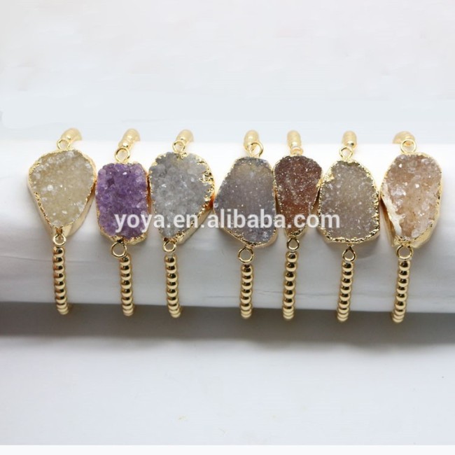 BRH1207 Trendy Tiny Gold Metal Beaded Sparkly Agate Druzy bangle bracelet for women