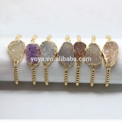 BRH1207 Trendy Tiny Gold Metal Beaded Sparkly Agate Druzy bangle bracelet for women