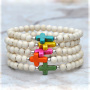 BRC2070 Wholesale cheap price wooden beads turquoise cross bracelet