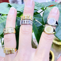 RM1296 Trendy Gold Silver Plated Micro Pave CZ  bar star and moon Celestial Thick Band Rings,Dome Open rings