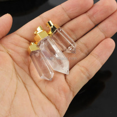 JF6885 gold electroplated faceted natural clear quartz spike pendants