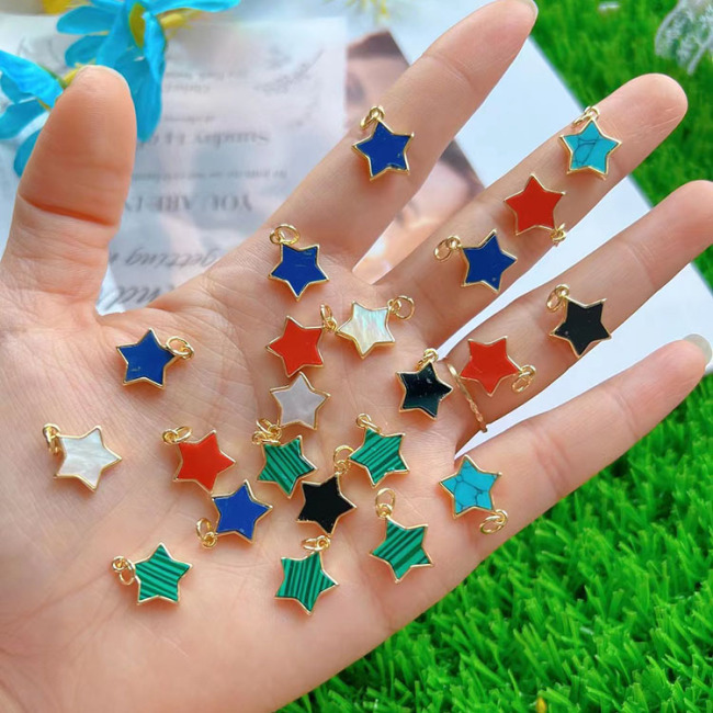 JF7340 Dainty Mini 18k Gold Plated Gemstone Stone Star Moon Crescent Charm Pendants