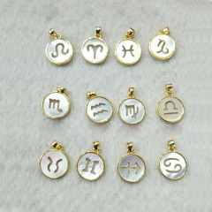 JF7344 18K Gold Plated Hollow Horoscope Zodiac Sign Round Coin Disc Charm Pendant for Necklace