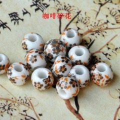 Hand Painted Ceramic Blue White Porcelain Round Beads ,Chinoiserie China Blue White Double Happiness Longevity Flower Beads