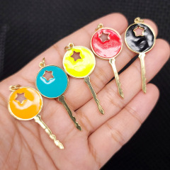 JS1601 18K Gold Plated Star on Candy Colour Enamel Neon Multicolor Key Charm Pendants JS1601 18K Gold Plated Star on Candy Colour Enamel Neon Multicolor Key Charm Pendants