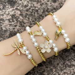 BC1355 Fashion Diamond Micro Pave CZ dragonfly women bracelet,Charm Cubic Zircon Flower Pendant Wrist Ladies bracelet