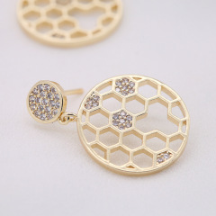 EC1432 High Quality 14k Gold Plated CZ Micro Pave Honeycomb Disc Dangle Earrings