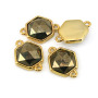 JF8710 Dainty Gold Plated Faceted Natural Labradorite Semiprecious Stone Gemstone Hexagonal Bezel Two Ring Connector