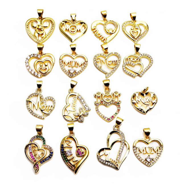 CZ8533 18K Gold Plated Diamond CZ Crystal Pave Mom Mama Pendants,Mother's Day Jewelry Gift