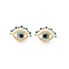 EM1112 Fashion Crystal Glass Pearl Pave Evil Evileye Eye Charm Stud Earrings for Women Girls
