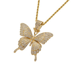 NZ1125 Chic Bling Blingbling Iced Out CZ Zircon Micro Pave Butterfly Charm Pendant Chain Necklace for Women