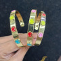 BA1040 Fun Women Jewelry 18k Gold plated Rainbow Enamel Happy Face Smiley Statement Stacking Bangle Bracelets