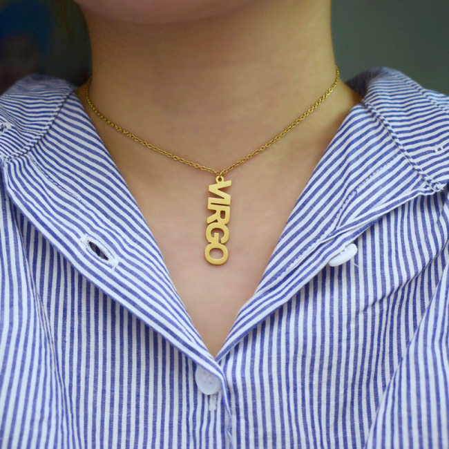 NS1086 Star Constell IP Gold Plated Stainless Steel Horoscope Zodiac Sign Vertical Bar Pendant Necklace