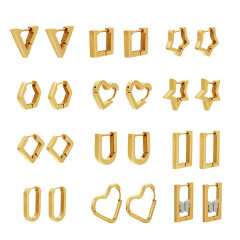 ES1094 Minimalist Simple 18K Gold Plated Stainless Steel Geometric Triangle Star Heart Rectangle Cartilage Huggie Hoop Earrings