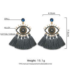 ET1068 hot wholesale 2021 multilayer handmade cotton thread tassel crystal bohemian women rhinestone evil eyes tassel earring