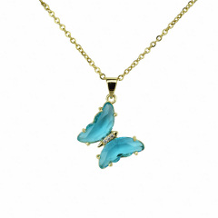NZ1146 Chic Bling Blingbling Gold Plated CZ Zircon Micro Pave Clear Butterfly Pendant Chain Necklace for Women