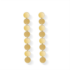 ES1107 Waterproof Gold Coin Chain Earrings Gold Disc Chain Long Drop Earring Tiny Circle Shimmer Disc Hypoallergenic Earrings
