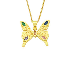 NZ1278 Chic 18k gold plated Diamond CZ Crystal butterfly pendant necklace for women
