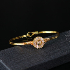 BA009 18k Gold Plated Cubic Zirconia Diamond 26 Alphabet Letter Handmade Bangles A-Z Initial Bangle Bracelet for Women Gifts
