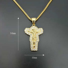 NS1150 New 18K gold plated stainless steel box chain cross necklace, charm stainless steel CZ cross pendant men necklace